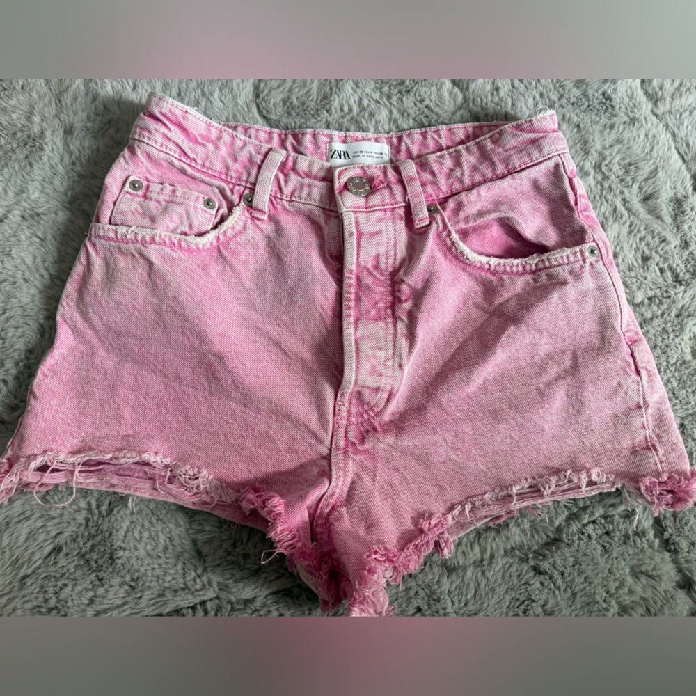 Zara Light Pink Distressed Denim Cutoff Shorts